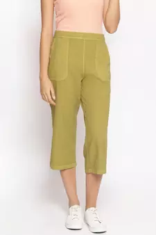 Cotton Washed Culottes in Olive Green
