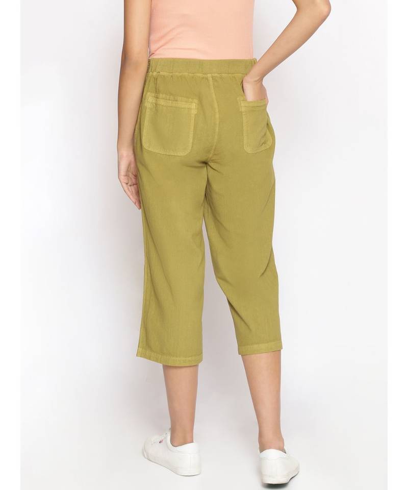 Cotton Washed Culottes in Olive Green