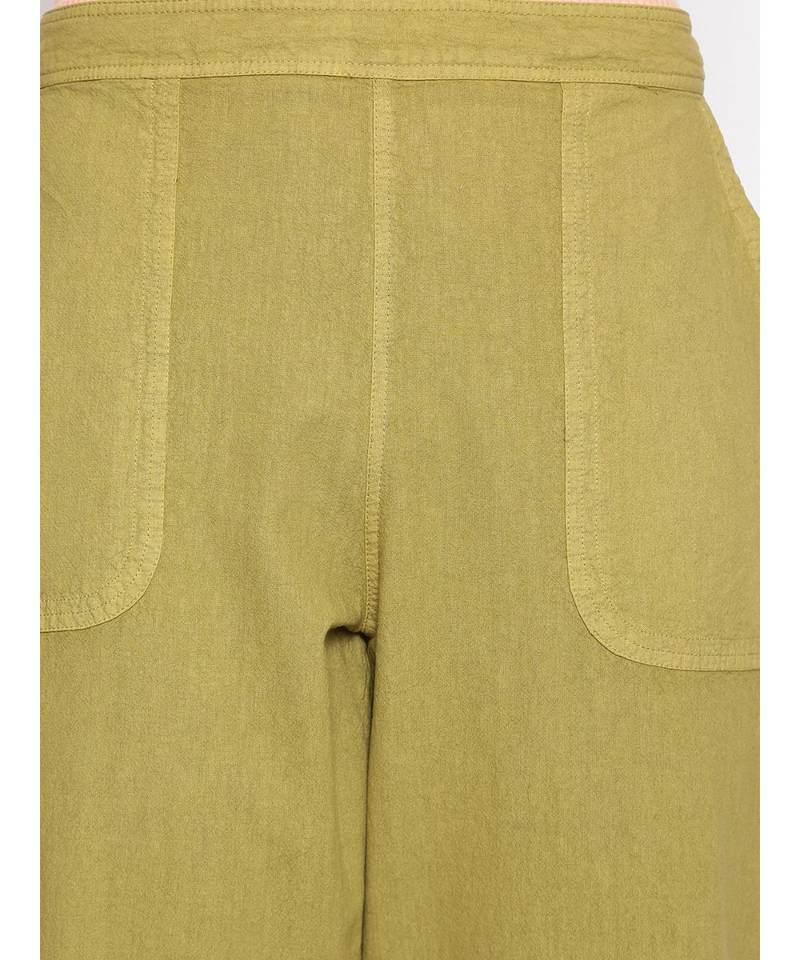 Cotton Washed Culottes in Olive Green