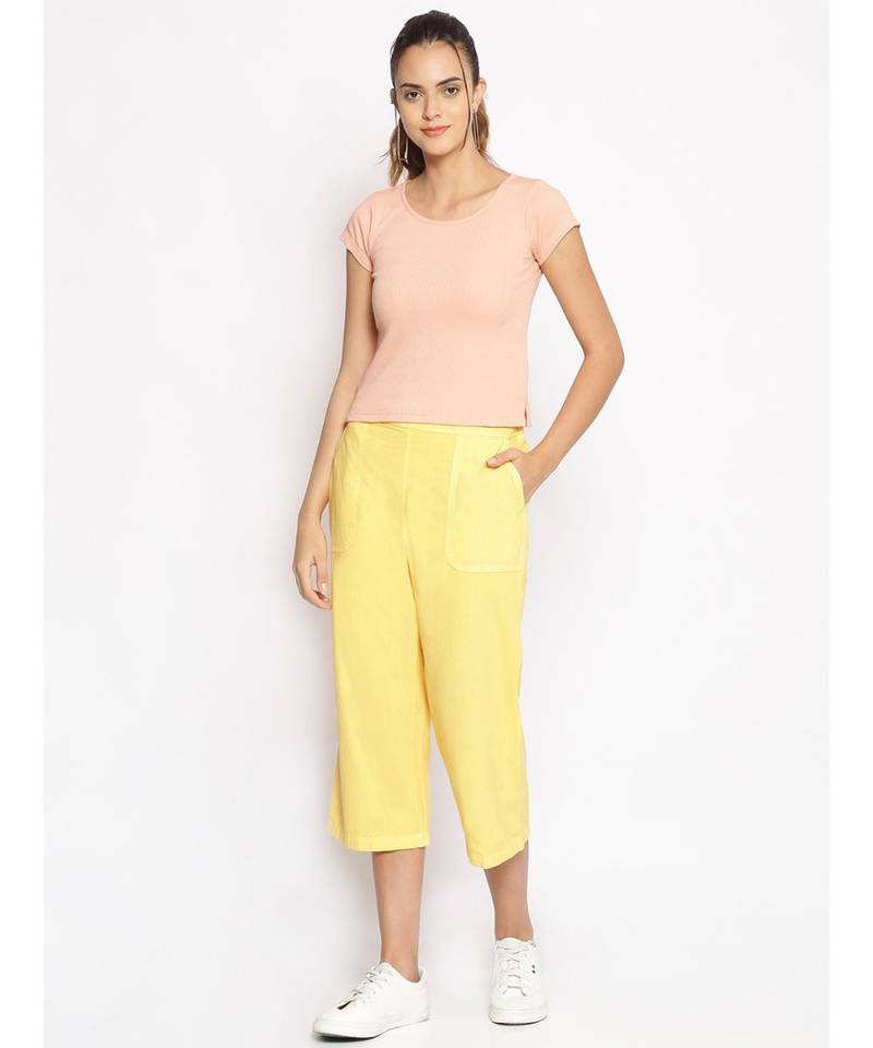 Cotton Washed Culottes in Yellow