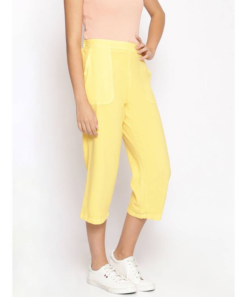 Cotton Washed Culottes in Yellow