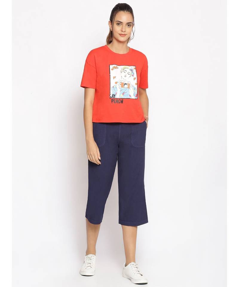 Cotton Washed  Culottes in Navy
