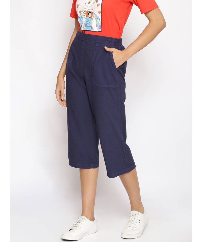 Cotton Washed  Culottes in Navy