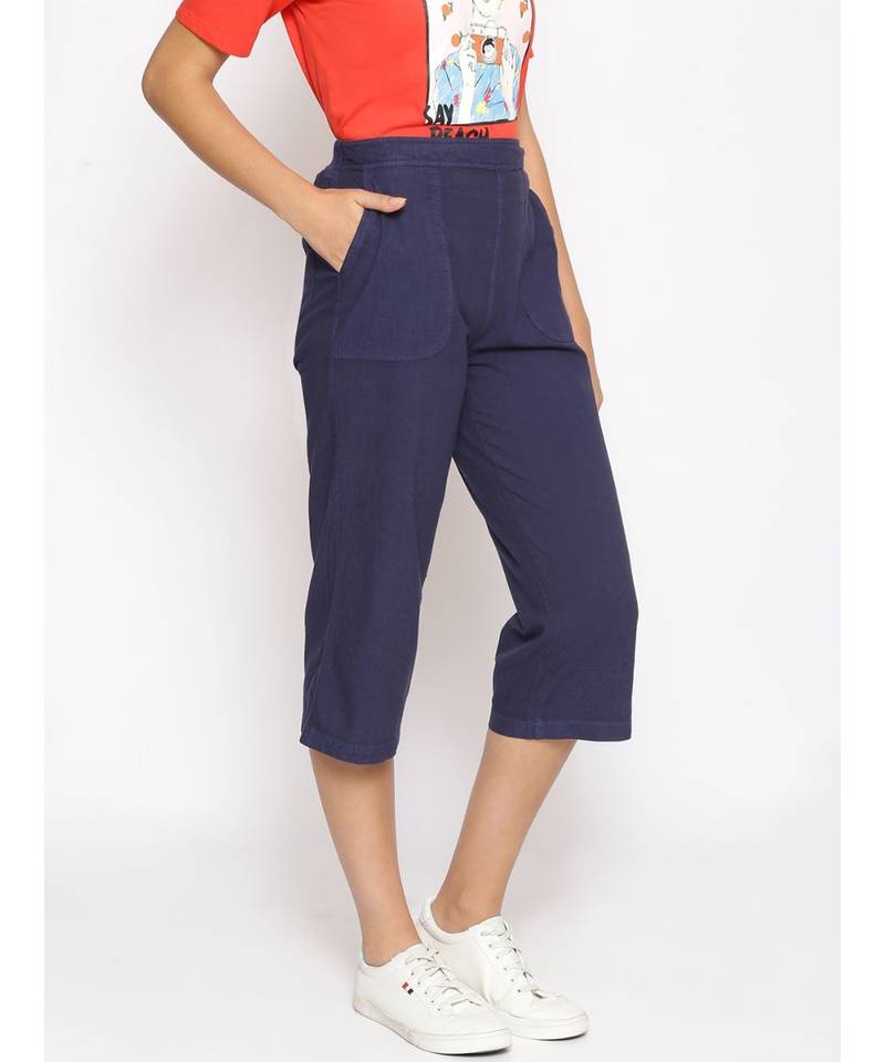 Cotton Washed  Culottes in Navy