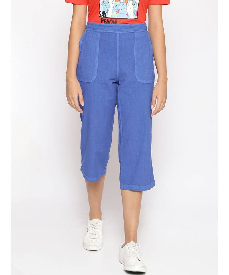 Cotton Washed Culottes in Cobalt Blue