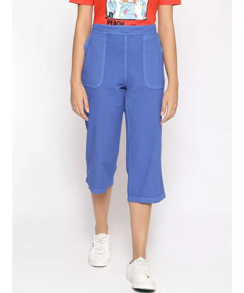 Cotton Washed Culottes in Cobalt Blue