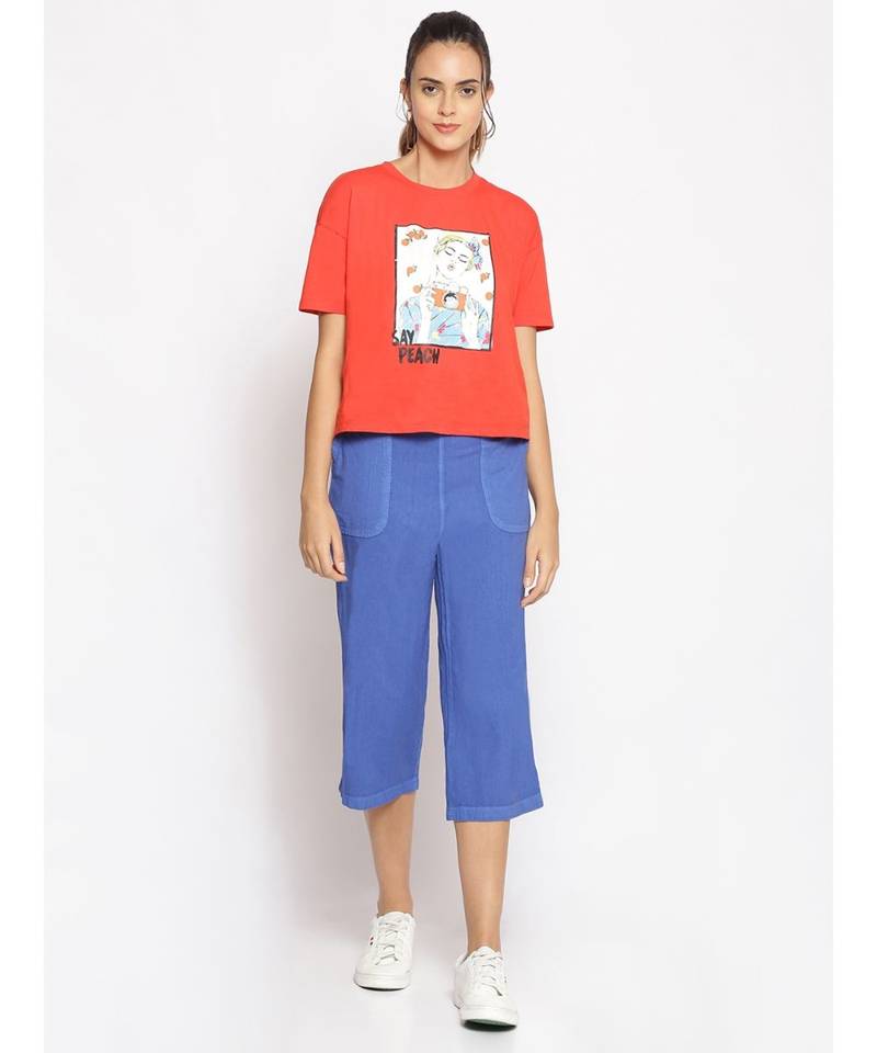 Cotton Washed Culottes in Cobalt Blue