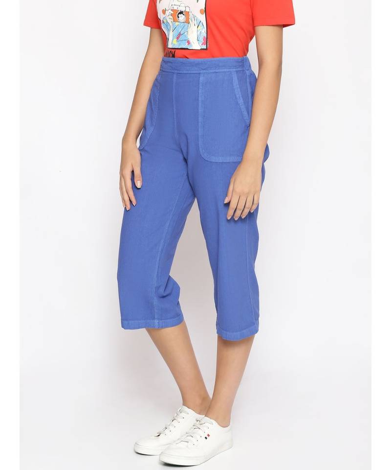 Cotton Washed Culottes in Cobalt Blue
