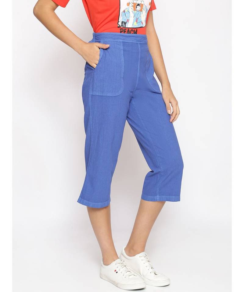 Cotton Washed Culottes in Cobalt Blue