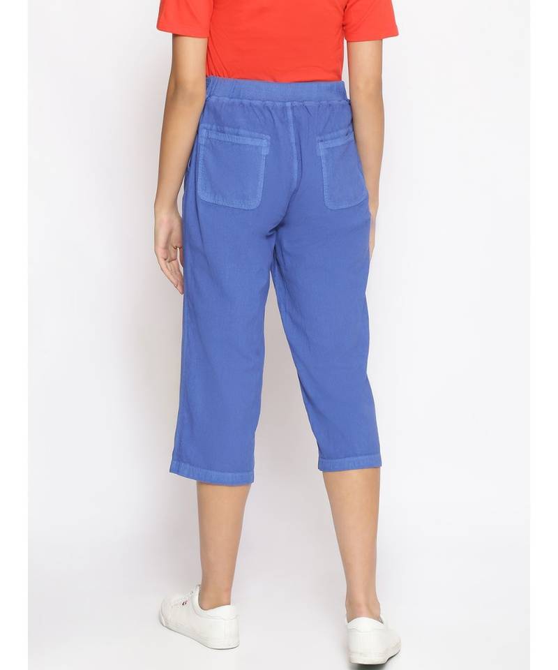 Cotton Washed Culottes in Cobalt Blue