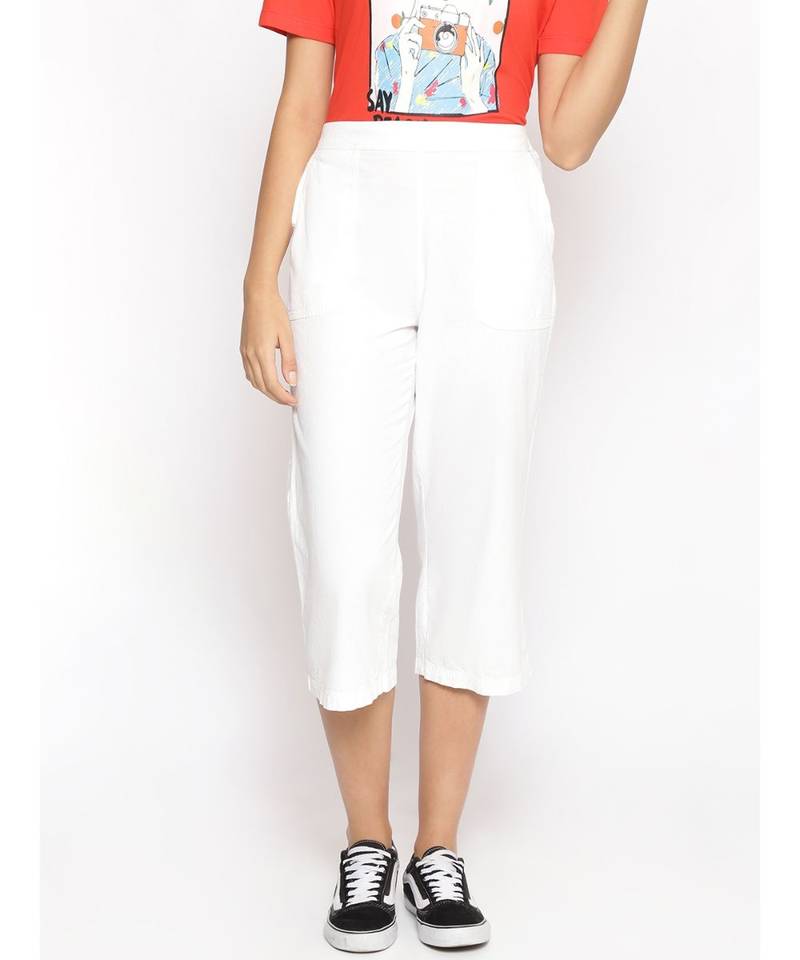 Cotton Washed Culottes in White