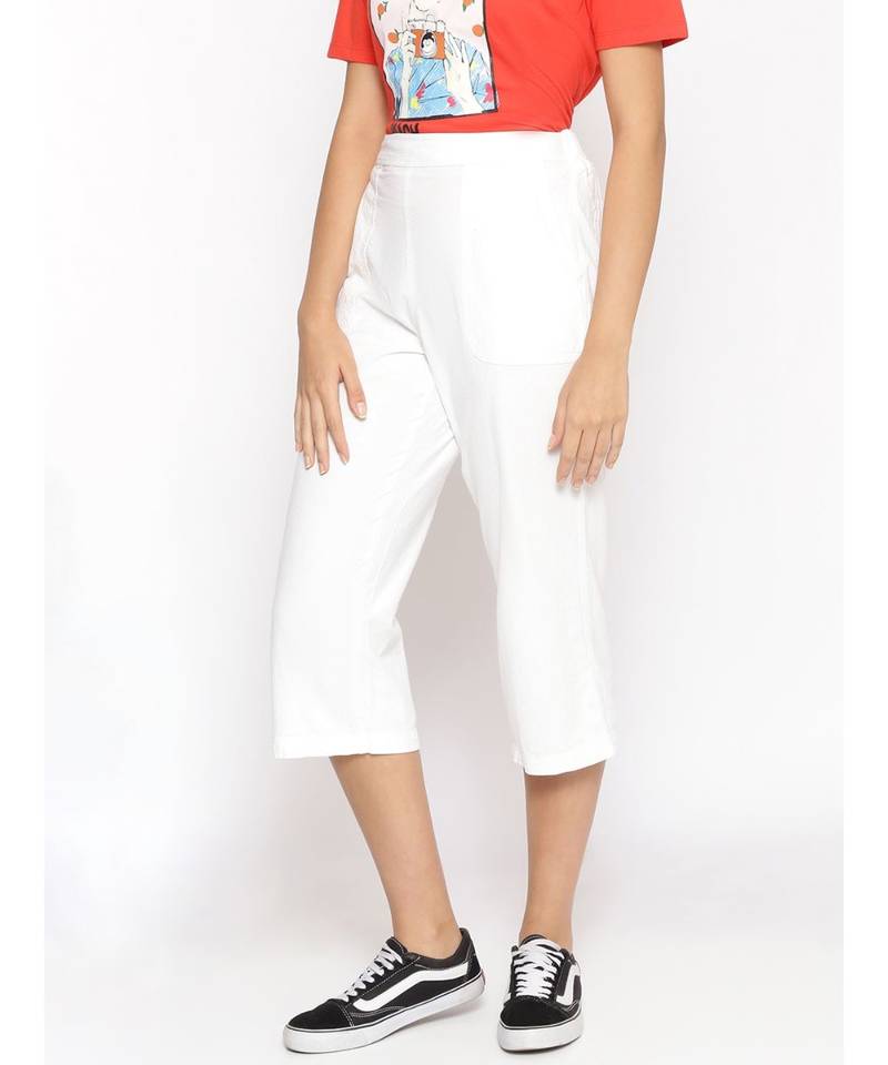 Cotton Washed Culottes in White