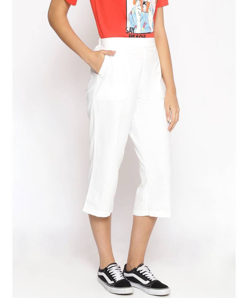 Cotton Washed Culottes in White