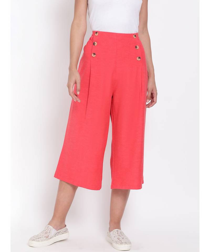 Pink Button Linen BLend Culottes
