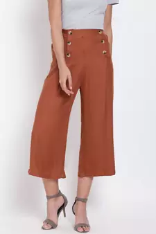 Brown Button Viscose Twill Culottes