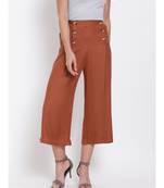 Brown Button Viscose Twill Culottes