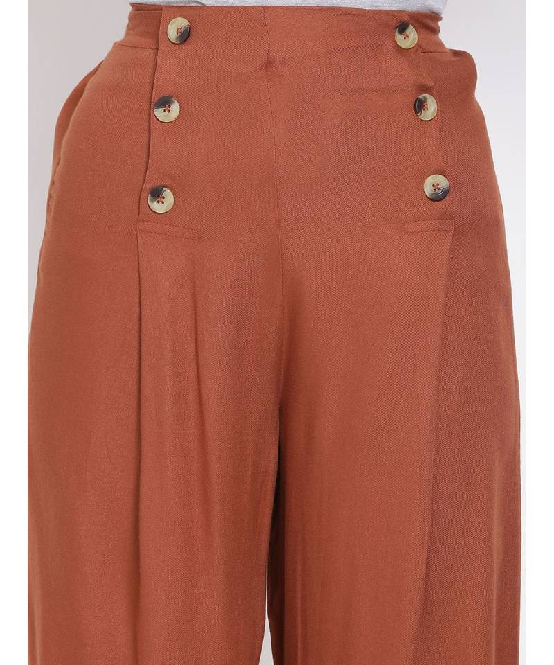 Brown Button Viscose Twill Culottes