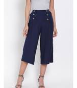 Navy Button Linen Blend Culottes