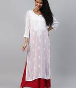 Hand Embroidered White Georgette Lucknowi Chikankari Women Kurta
