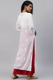 Hand Embroidered White Georgette Lucknowi Chikankari Women Kurta
