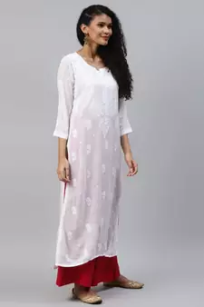 Hand Embroidered White Georgette Lucknowi Chikankari Women Kurta