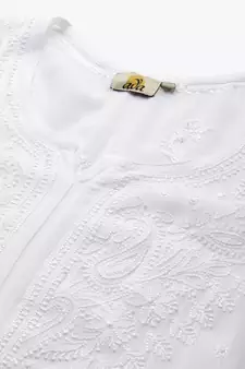 Hand Embroidered White Georgette Lucknowi Chikankari Women Kurta