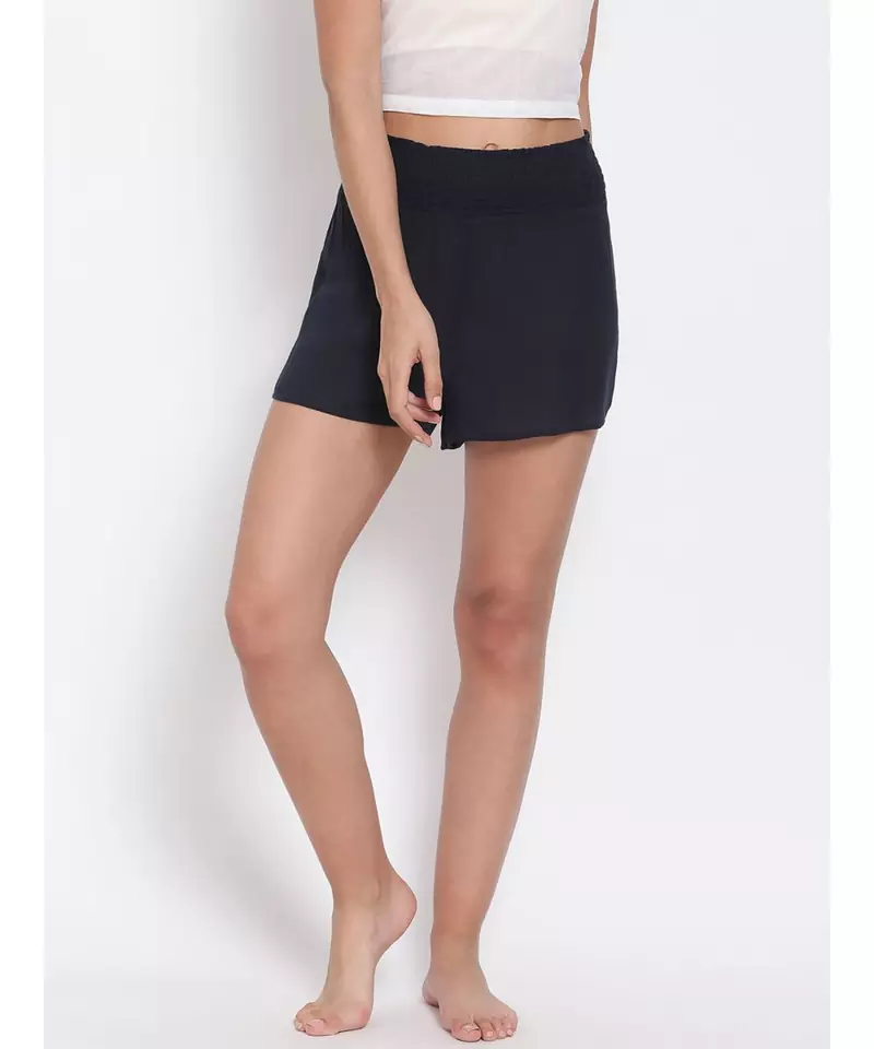 Solid Navy Check Nightwear Shorts