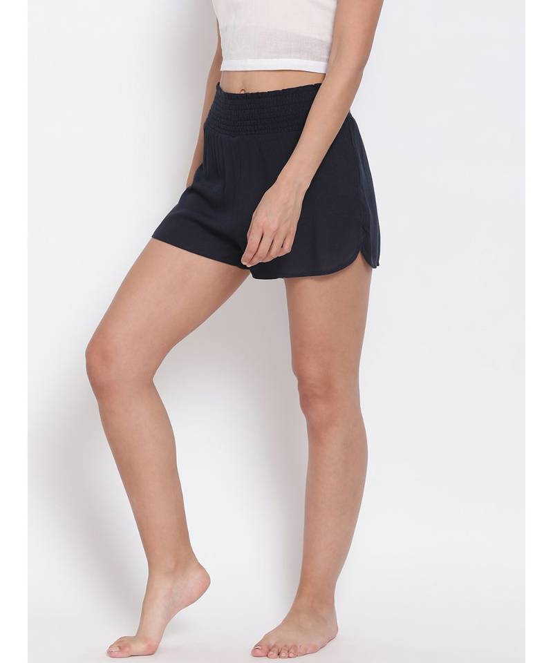 Solid Navy Check Nightwear Shorts