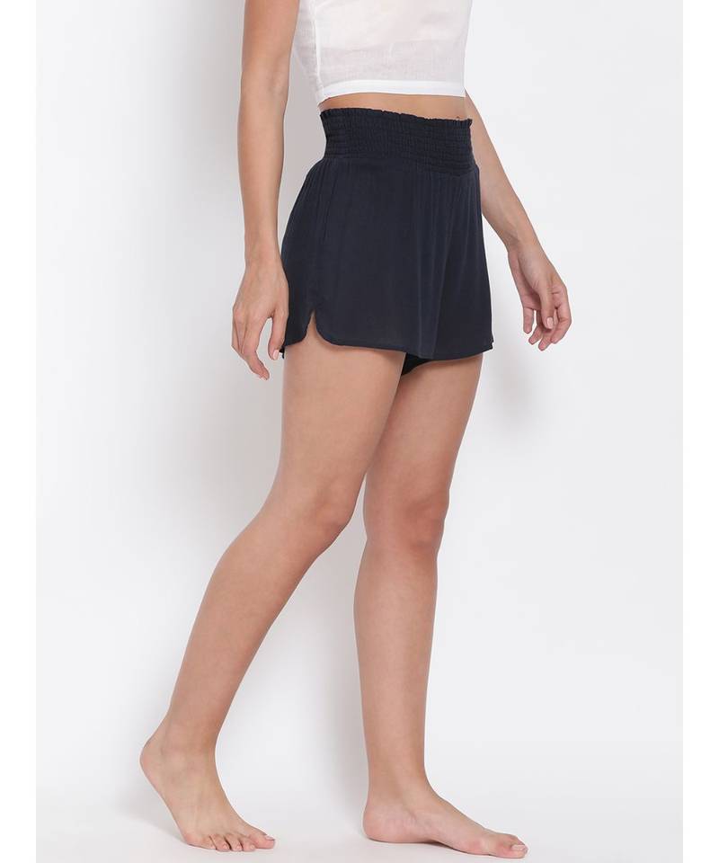 Solid Navy Check Nightwear Shorts