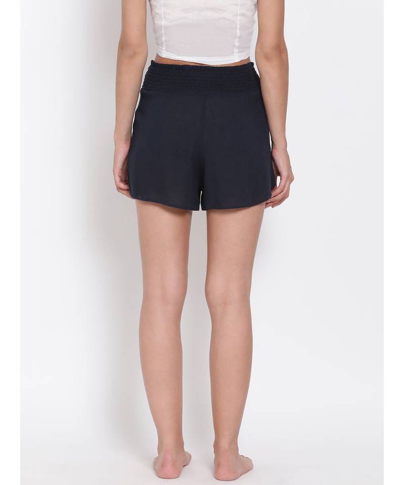Solid Navy Check Nightwear Shorts