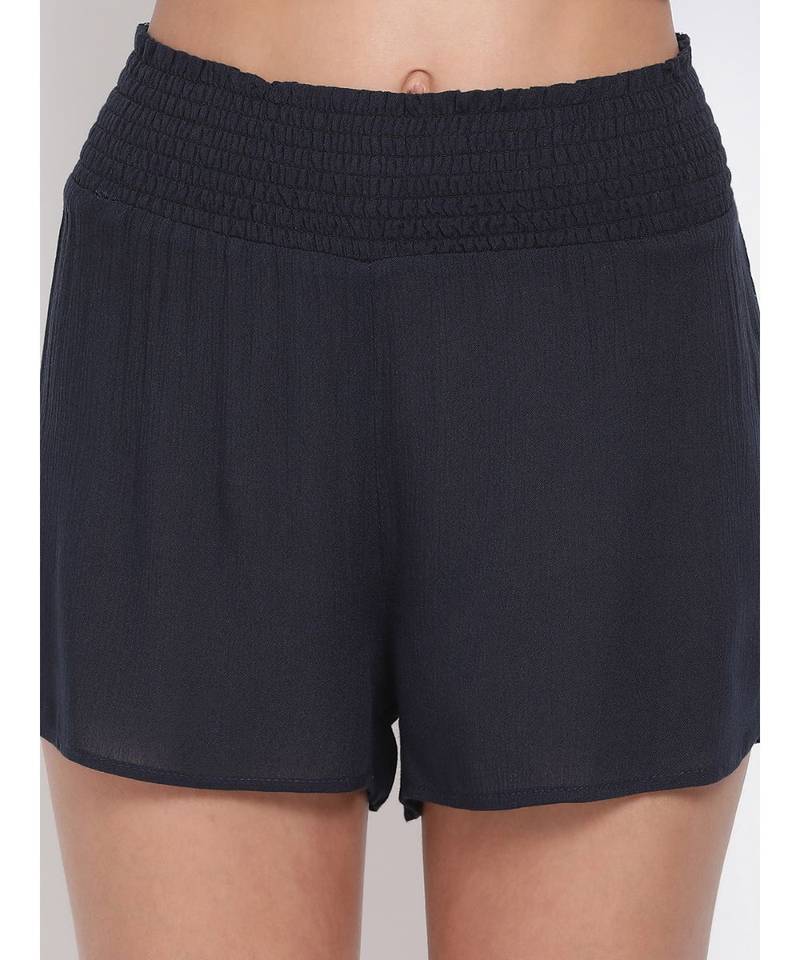 Solid Navy Check Nightwear Shorts