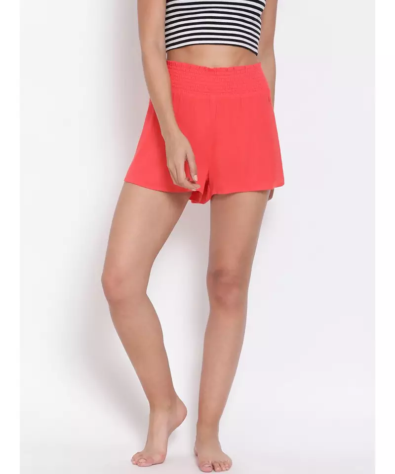 Solid Coral Orange Nightwear Shorts