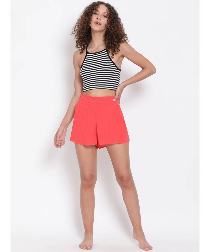 Solid Coral Orange Nightwear Shorts
