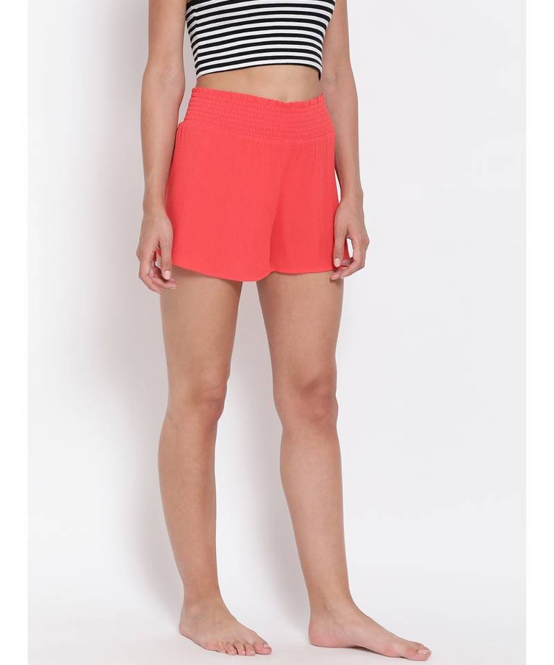 Solid Coral Orange Nightwear Shorts