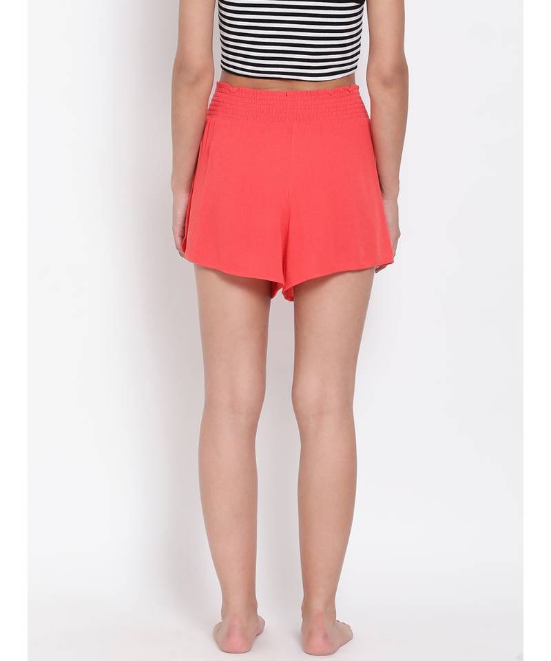 Solid Coral Orange Nightwear Shorts