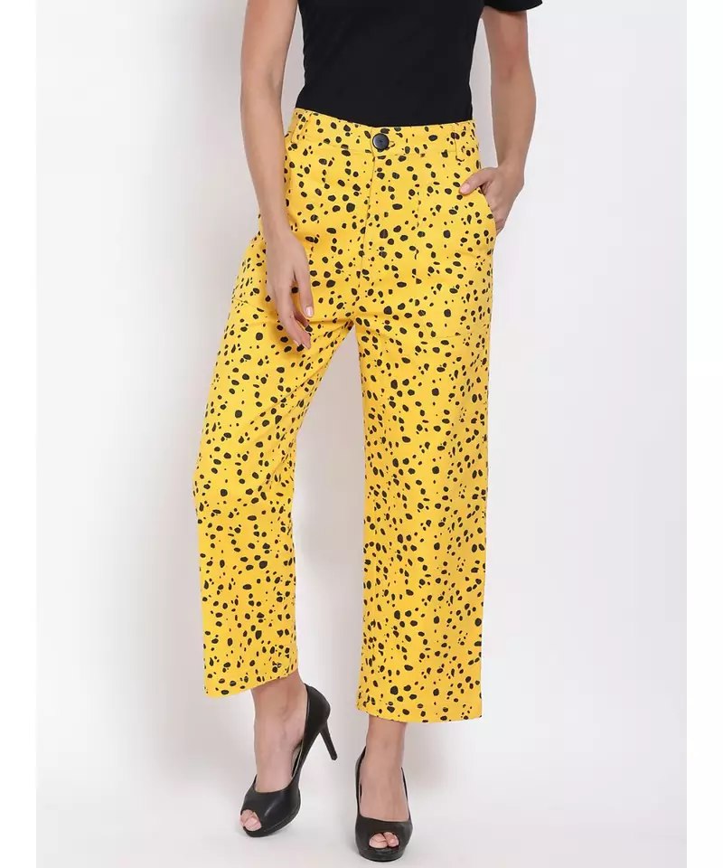 Yellow Printed Ankle Length Pants
