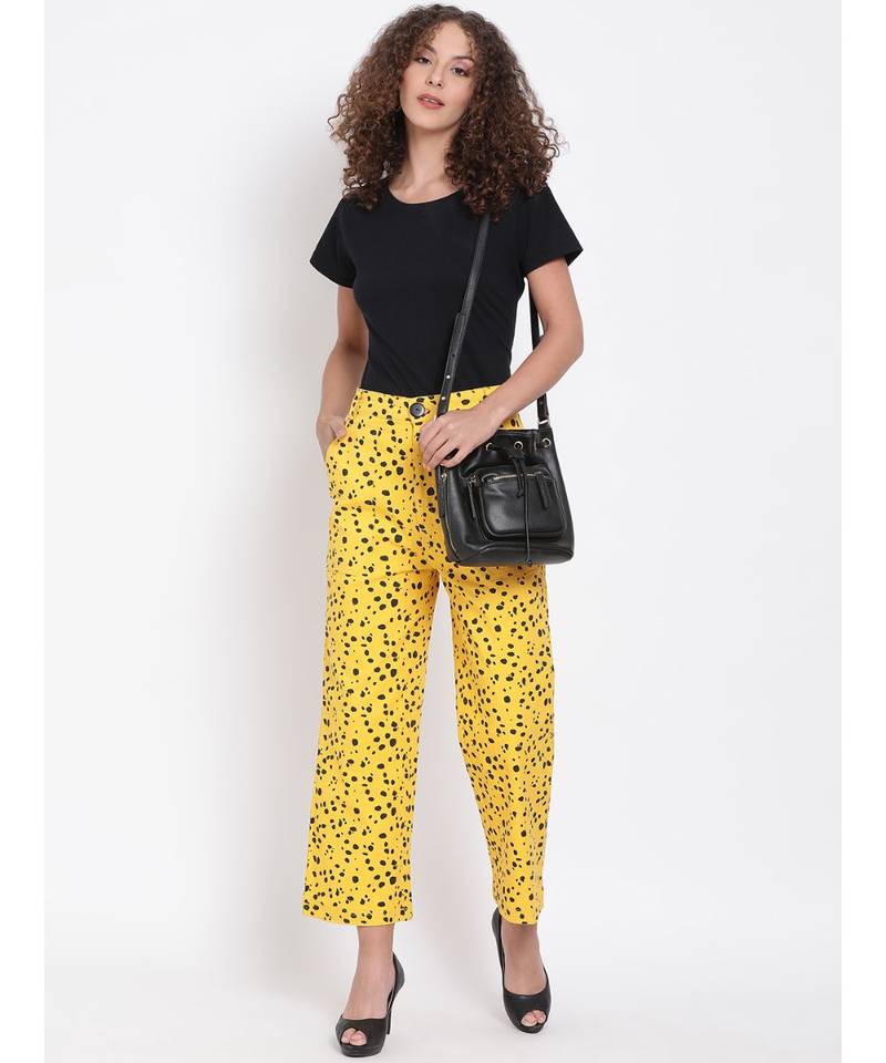 Yellow Printed Ankle Length Pants