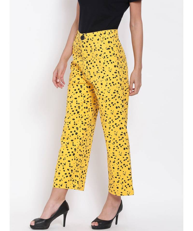 Yellow Printed Ankle Length Pants