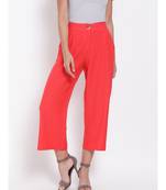 Red Ankle Length Linen Blen Pants