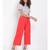 Red Ankle Length Linen Blen Pants