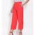 Red Ankle Length Linen Blen Pants