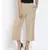 Beige Ankle Length Linen Blend Pants