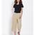 Beige Ankle Length Linen Blend Pants