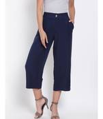 Navy Ankle Length Linen Blend Pants