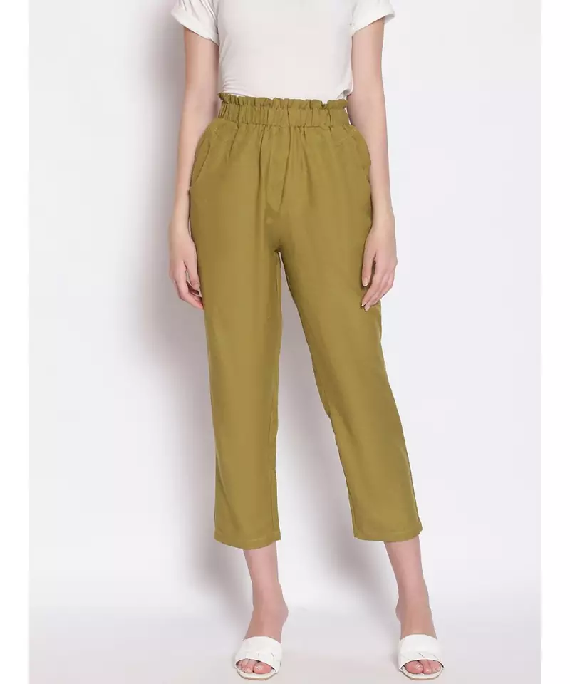 Seaweed Cropped Women's Paperbag Pants