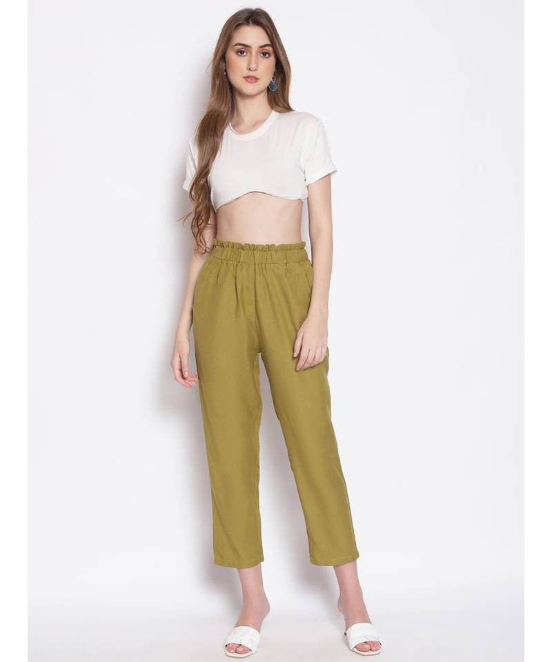 Seaweed Cropped Women's Paperbag Pants