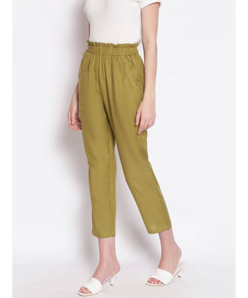 Seaweed Cropped Women's Paperbag Pants