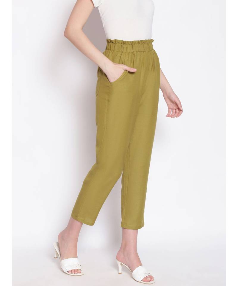 Seaweed Cropped Women's Paperbag Pants