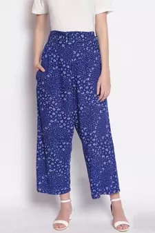 Blue Printed Women High Rise Pants
