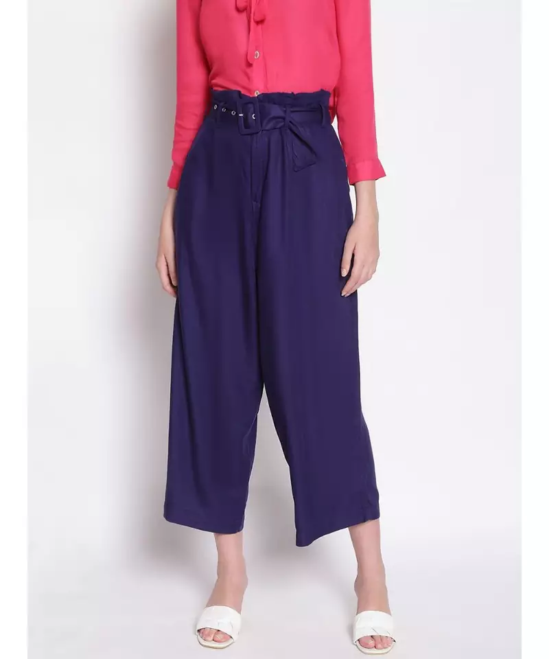 Solid Women Blue  High Rise Pants